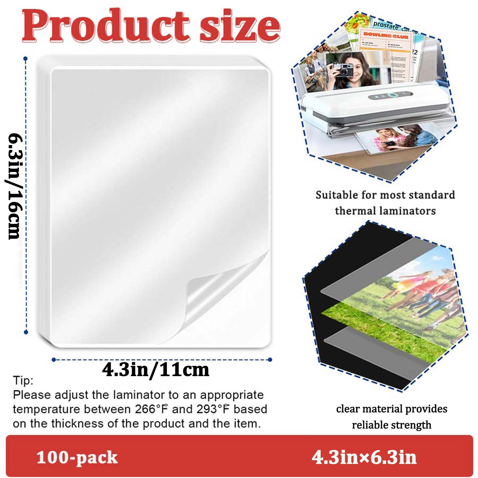 100 Sheets 4.3×6.3in Thermal L - Document Laminator Pouch 评论和价格